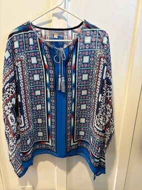 Valerie Stevens Blue Printed Tassel Tie Tunic